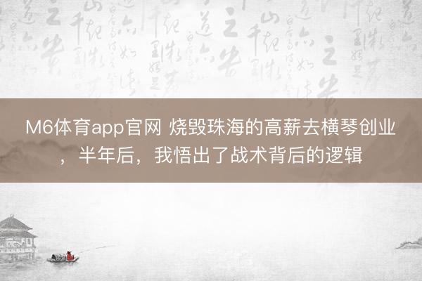 M6体育app官网 烧毁珠海的高薪去横琴创业，半年后，我悟出了战术背后的逻辑