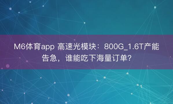 M6体育app 高速光模块:800G_1.6T产能告急,谁能吃下海量订单?